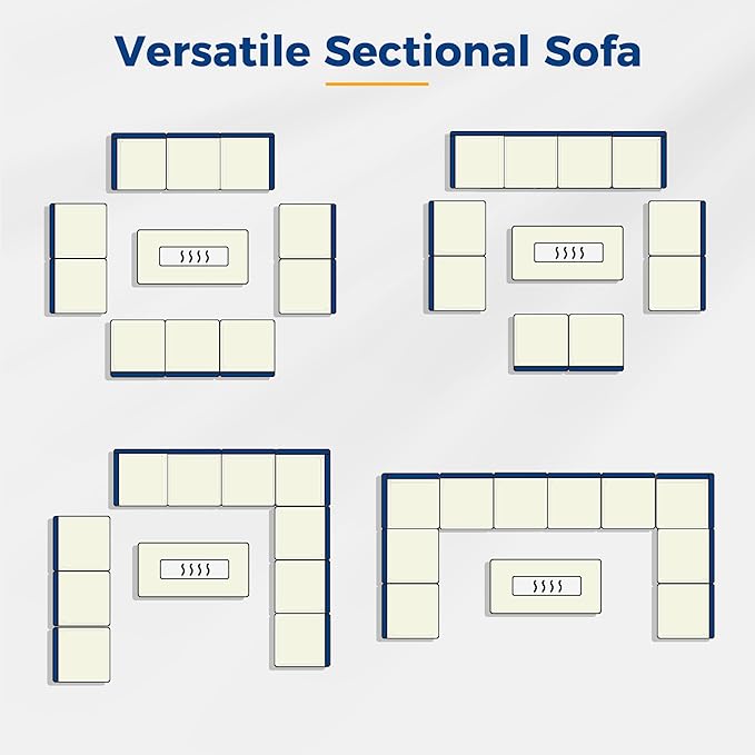 Wisteria Lane Patio Furniture Set for, 11 Pieces Wicker Outdoor Furniture Set with Washable Cushions & Fire Pit Table, Oversized Outdoor Sectional for Garden, Poolside, Backyard, Blue