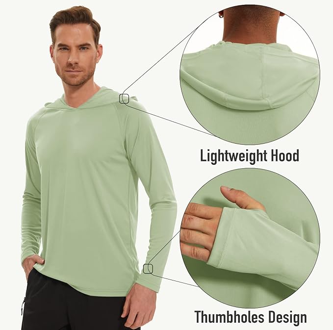 MAGCOMSEN Men's Hooded UPF 50+ Sun Protection T Shirts Long Sleeve Athletic Fishing Shirts Rash Guards