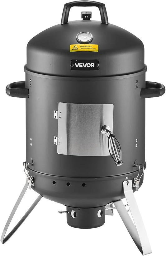 VEVOR Charcoal Smoker, 16" Vertical Charcoal BBQ Grill, Coated Steel Barbecue Smoker with 2 Grilling Grates, Thermometer, Air Vents & Removable Ash Tray, Ideal for Backyard Patio Parties Cooking