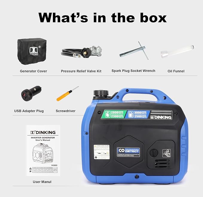 DK 3000W Dual Fuel Inverter Generator, Gas LPG Powered, Quiet Lightweight, Parallel Ready, CO Alert, EPA Compliant, for RV Outdoor Camping Tailgating (DK3000iD）