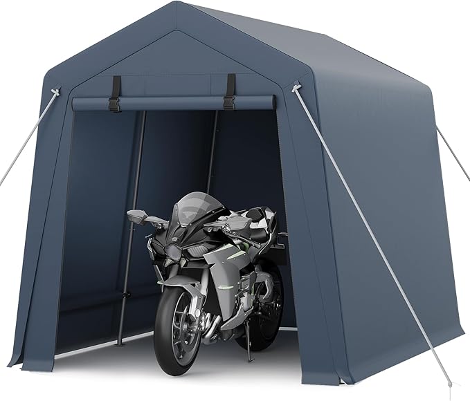 7 X 10 Ft Carport Portable Storage Shed Outdoor Tarp Sheds with Roll-Up Door, Bike Shed Storage Tent for Motorcycle, Garden Tools Gray