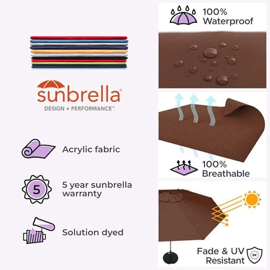 Midtown Umbrellas Sunbrella Umbrella Outdoor Patio Umbrella 2-9 Feet in Bay Brown Acrylic Fabric, Auto-Tilt Aluminum Frame For Backyard Umbrella, Deck Umbrella & Porch Umbrella - Wooden Pole