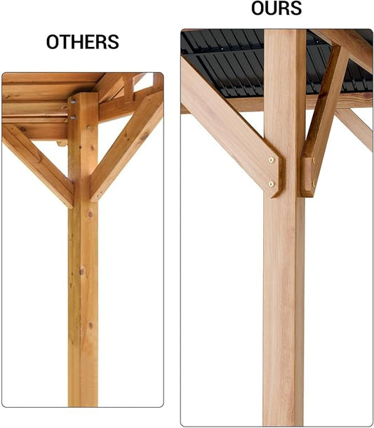 GarveeLife Hardtop Wood Gazebo 10 ft x12 ft for All Weather, with Double Metal Roof, Heavy Duty Wooden Frame, Net, and Curtain, Permanent Building for Patio, Deck, Backyard, Lawn, and Garden
