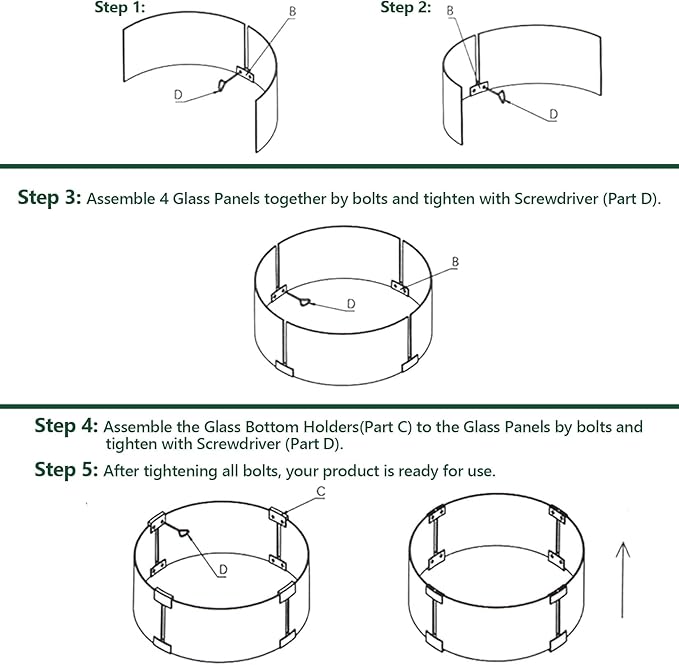 Fire Pit Wind Guard, 17" Glass Wind Guard for Fire Pit Round Table, Made of Clear Tempered Glass, Set with Assembly Instructions