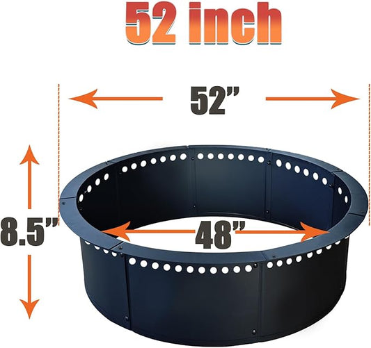 SoulMate Outdoor 52-Inch Outer/48-Inch Inner Fire Pit Ring Smokeless,Duty Solid Metal Steel Round Firepit Rim Insert for DIY Fire Pits, Outdoor Above or In-Ground, Camping Garden Patio Backyard.