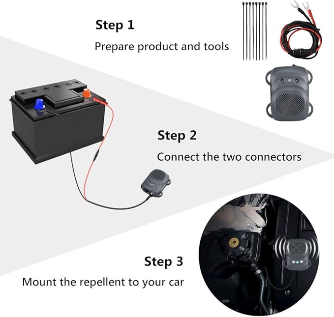 Under Hood Rodent Repeller Ultrasonic Rodent Repellent for Car Engine Rat Deterrent Keep Mice Out of Vehicle 24V 12V Mouse Repeller Wires RV Protection 2 Pack