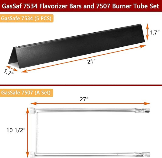 GasSaf 21.5 Flavorizer Bar, 27 Grill Burner for Weber Spirit 200, E-210, S-200, S-210, E-210NG (Side Control), Spirit 500, Genesis Silver A, Grill Insert Replacement Parts for Weber 7534 7535 7507