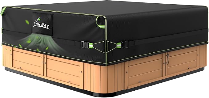 Uirway 600D Square Hot Tub Cover 85”L x 85”W x 20”H [2025 Upgraded Heavy Duty Fabric] Outdoor Waterproof SPA Covers for Hot Tub, New Super Windproof Straps, Hot Tub Winter Cover Protector with Anti-UV