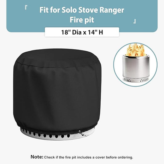 SHINESTAR Fire Pit Cover for Solo Stove Bonfire, Fire Bowl Cover for 16-18 Inches Fire Pits, Waterproof & Windproof, 18 Dia x 14 H, Black