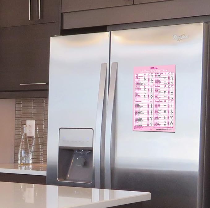 Must-Have Air Fryer Accessories Air Fryer Cooking Times All-In-One Magnet Accurate Instant Guide Big Text Easy To Read Healthy Handy Quick Cheat Sheet Chart 8”x11” Kitchen Gift Recipe Cookbooks - Pink