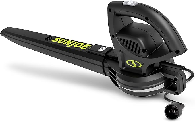 Sun Joe Corded Electric Leaf Blower Machine, 155 MPH, 260 CFM, 6-Amp Motor, Black - Portable and Lightweight Gardening Equipment for Yard Care and Lawn Maintenance, SBJ597E.