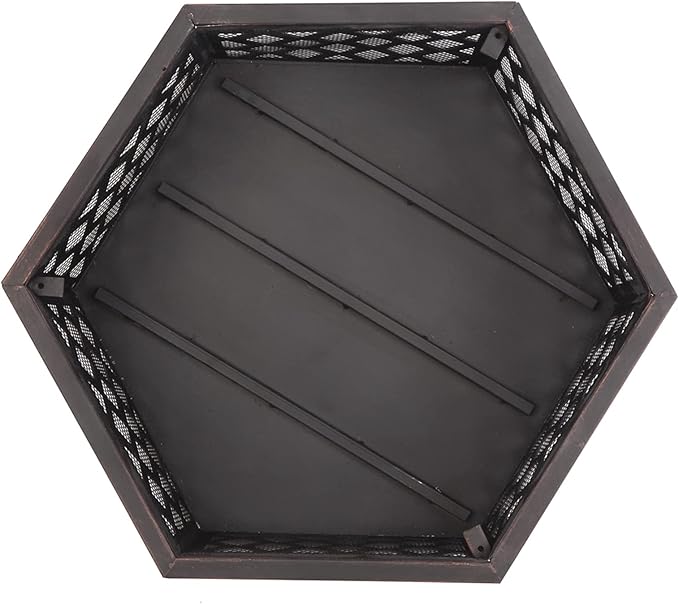Outdoor Hex-Shaped Fire Pit, Portable Wood Burning Firepit for Outside, 22 Inch Metal Bonfire Fire Pits with Mesh Lid and Poker for Backyard Heating, Garden, Patio, Beach, Poolside, Picnic, Camping
