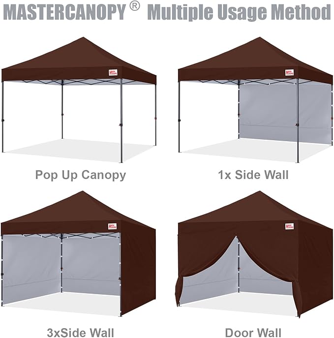 MASTERCANOPY Heavy Duty Pop-up Canopy Tent with Sidewalls (10x10,Brown)