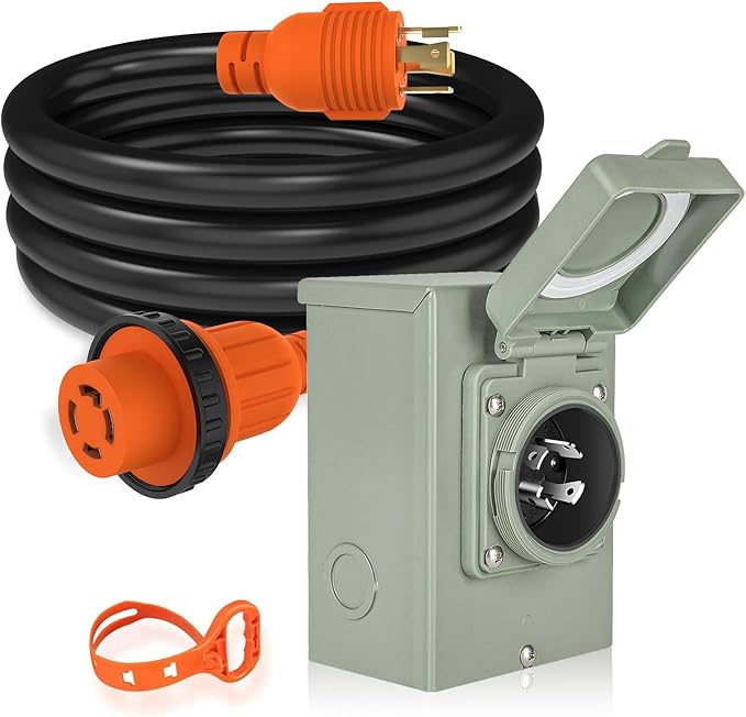 WELLUCK 30 Amp Emergency Power Combo Kit with L14-30P Inlet Box and 15 FT Power Cord, 30A Generator Power Inlet Box, NEMA L14-30P to L14-30R RV Power Extension Cord with Grip Handle, ETL Listed