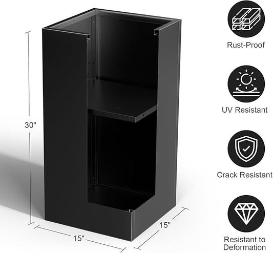 Metal Large Planter Box 15" L x 15" W x 30" H, Heavy Duty Tall Rectangle Outdoor Planter Box with Removable Insert Shelves for Porch, Garden, Patio, Yard (Black)