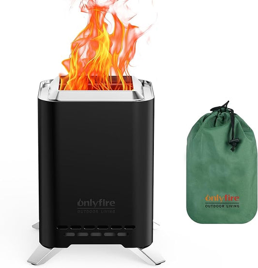 ONLYFIRE OUTDOOR LIVING 2-in-1 Smokeless Fire Pit with Pot Bracket & Carry Bag, Portable Camping Stove, Wood Burning Mini Tabletop Fireplace for Patio Backyard RV Tailgating, Black 9", #FP052