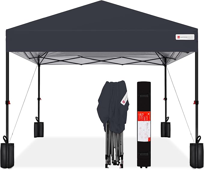 Best Choice Products 8x8ft 1-Person Setup Pop Up Canopy Tent Instant Portable Shelter w/ 1-Button Push, Case, 4 Weight Bags - Gray