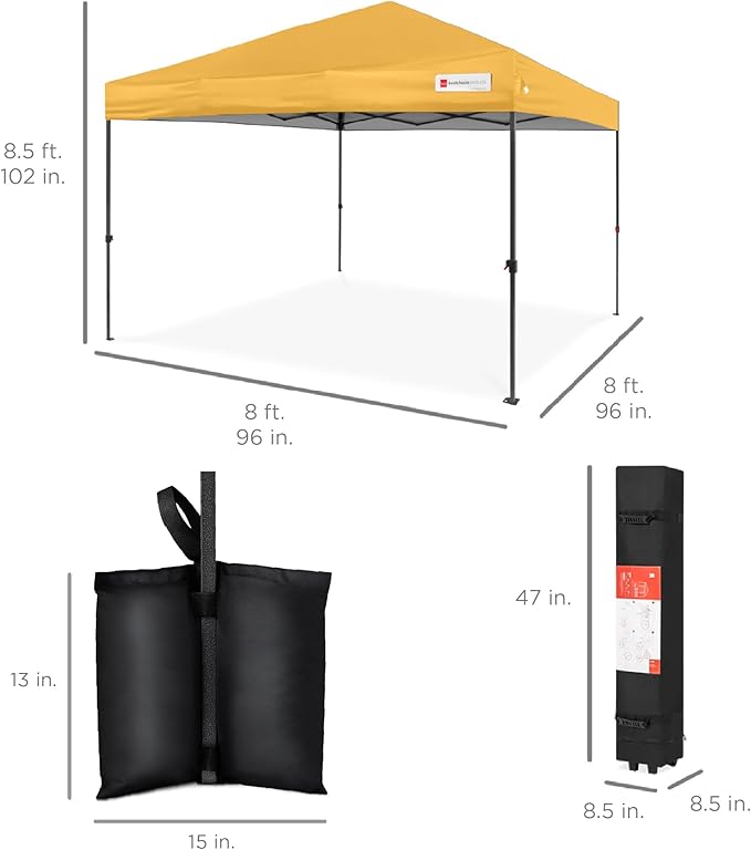 Best Choice Products 8x8ft 1-Person Setup Pop Up Canopy Tent Instant Portable Shelter w/ 1-Button Push, Case, 4 Weight Bags - Marigold