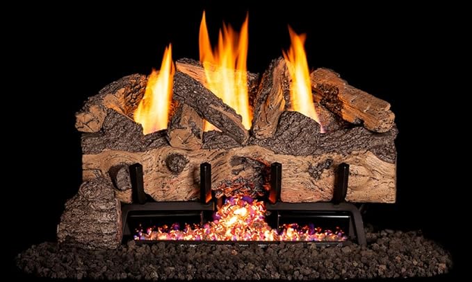 Peterson Real Fyre 18-inch Charred Gnarled Split Oak Log Set With Vent-free Propane Ansi Certified G10 Burner - Variable Flame Remote