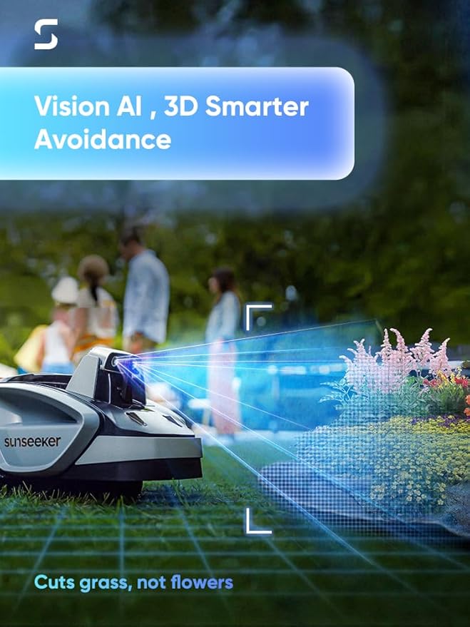 Sunseeker V3 Wireless Robot Lawn Mower 0.15 Acre/ 6,400 Sq. Ft, One-Click Mowing Automatic Lawn Mower, Vision AI Smart Obstacle Avoidance, 42% Slopes, Low Noise, Multi-Zone Navigation, App Control, In