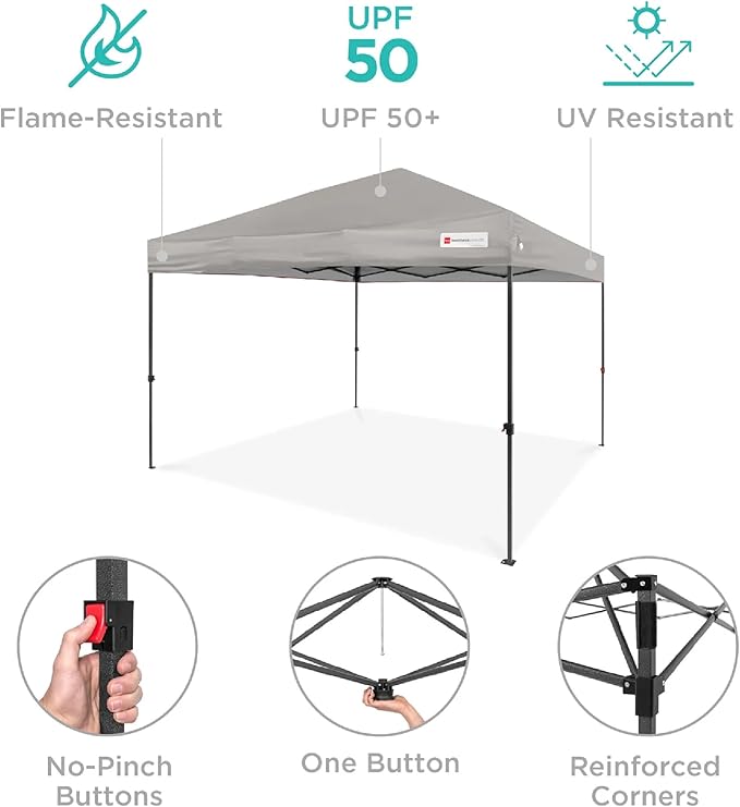 Best Choice Products 8x8ft 1-Person Setup Pop Up Canopy Tent Instant Portable Shelter w/ 1-Button Push, Case, 4 Weight Bags - Light Gray
