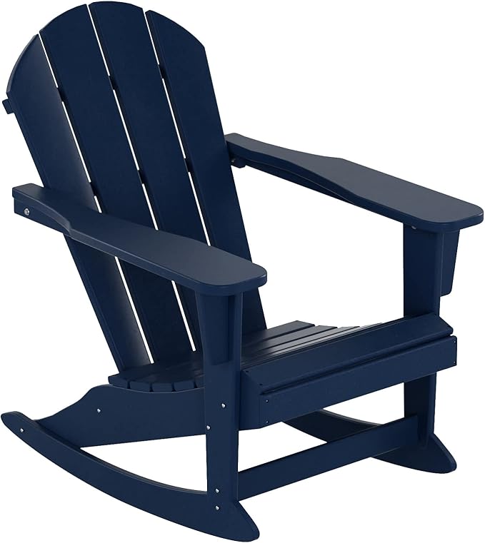WestinTrends Malibu Outdoor Patio Porch Rocking Adirondack Chair (Set of 4), Navy Blue