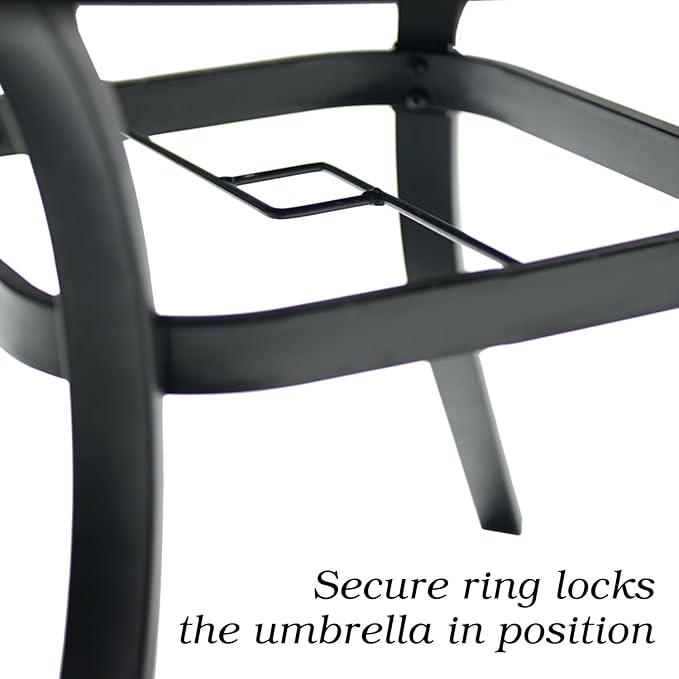 Round Outdoor Dining Table for 4 Person, 40 inch Glass Top, Black Powder-Coated Frame with Umbrella Hole Outdoor Furniture