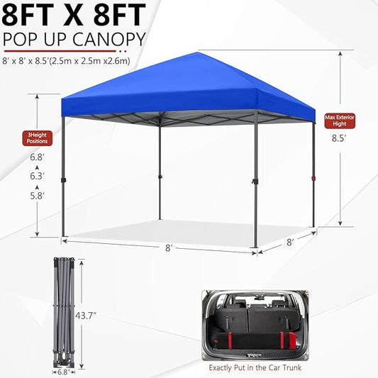 ABCCANOPY Pop Up Canopy - Outdoor Patio Portable Canopy Tent Heavy Duty for Backyard and Deck with 4 Sandbags(Royal Blue, 8x8)
