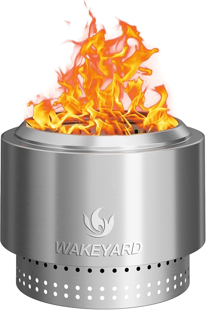 19.5 inch Smokeless FirePit with Waterproof Bag & Poker, Stainless Steel Outdoor Smokeless Fire Pit, Wood Burning Fire Pit for Patio, Camping, Backyard