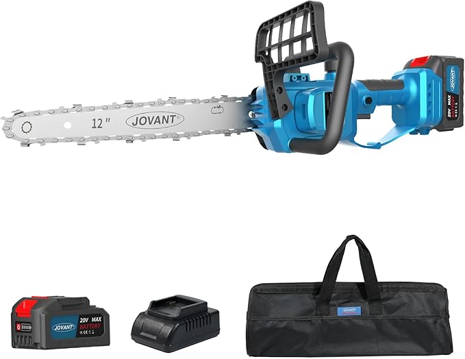 JOVANT 12 Inch Electric Chainsaw Cordless, 20V Battery Powered Cordless Chain Saw, Chainsaw with 1 * 4.0Ah Battery and Charger for Wood Cutting, Tree Trimming and Branch Pruning