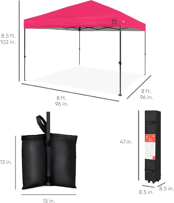 Best Choice Products 8x8ft 1-Person Setup Pop Up Canopy Tent Instant Portable Shelter w/ 1-Button Push, Case, 4 Weight Bags - Hot Pink