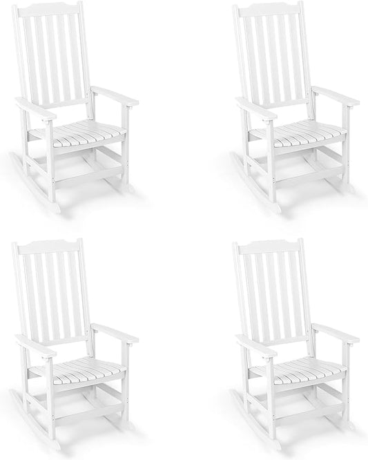 Outdoor Rocking Chairs Set of 4, Oversized All Weather High Back Porch Rocker, Patio Rockers for Outside