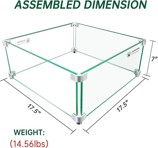Fire Pit Wind Guard: 17.5" x 17.5" x 7" Square Fire Pit Glass Wind Guard for Outdoor Propane/Natural Gas Fire Pit Table, Thick Tempered Glass and Hard Aluminum Corner Bracket, Easy Assembly