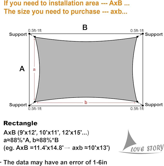 LOVE STORY Custom Size 7'x9' Sand Sun Shade Sail Rectangle UV Block Canopy Patio Sail Sunshades Fabric for Outdoor Garden Carport (We Make Custom Size)