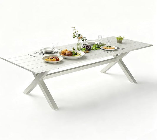 Aeeiua 98" x 38" Outdoor Dining Table, Rectangle Patio Table with Slatted Tabletop for Backyard, Garden, Deck, Poolside