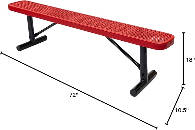 COATEDOUTDOORFURNITURE Heavy-Duty Portable Outdoor Bench Thermoplastic Coated, Punched Steel, Commercial-Grade Seating, Made in America (Portable Without Back, 6 Ft, Textured Red)