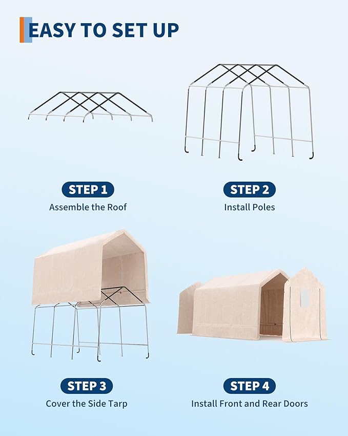 7X15 FT Heavy-Duty Portable Outdoor Storage Shed with Roll-Up Zipper Door & Vent, 240g Waterproof Carport Storage Shelter, UV-Resistant Canopy for Motorcycle, Firewood, Tools -Gray ﻿