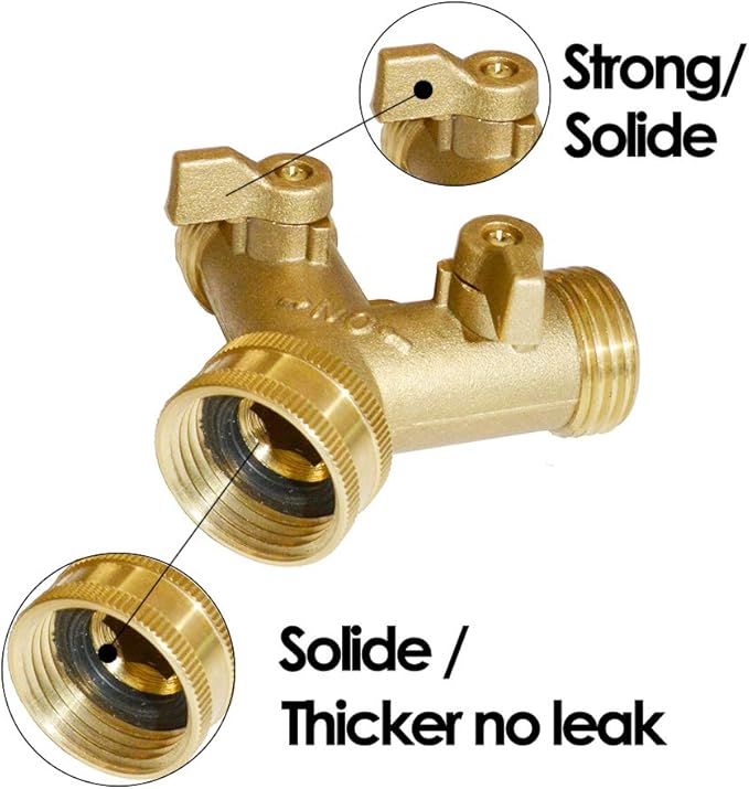 HQMPC 2 Way Hose Y Valve Hose Splitter Garden Hose Y Valve Connectors 2 way shut off valves With Solid Brass Handle Brass Y Valves Water Garden Hose Adapter 3/4"GHT Thread Extra 4 Presure washers