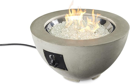 Outdoor GreatRoom Co Propane Fire Pit Table - Cove Gas Fire Pits for Outside Patio - 42 Inch Round Bowl Concrete Firepit Fire Table with Glass Tabletop Cover, Tempered Clear Glass Gems, 105,000 BTU