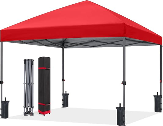 ABCCANOPY Pop Up Canopy - Outdoor Patio Portable Canopy Tent Heavy Duty for Backyard and Deck with 4 Sandbags(Red, 8x8)