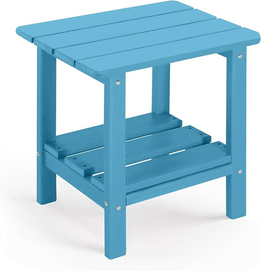 Adirondack Outdoor Side Table, 2-Tier Small Patio End Table, Weather Resistant HDPE Outdoor End Tables for Garden, Lawn, Pool, Beach, Porch, Deck, Backyard - Square, Blue