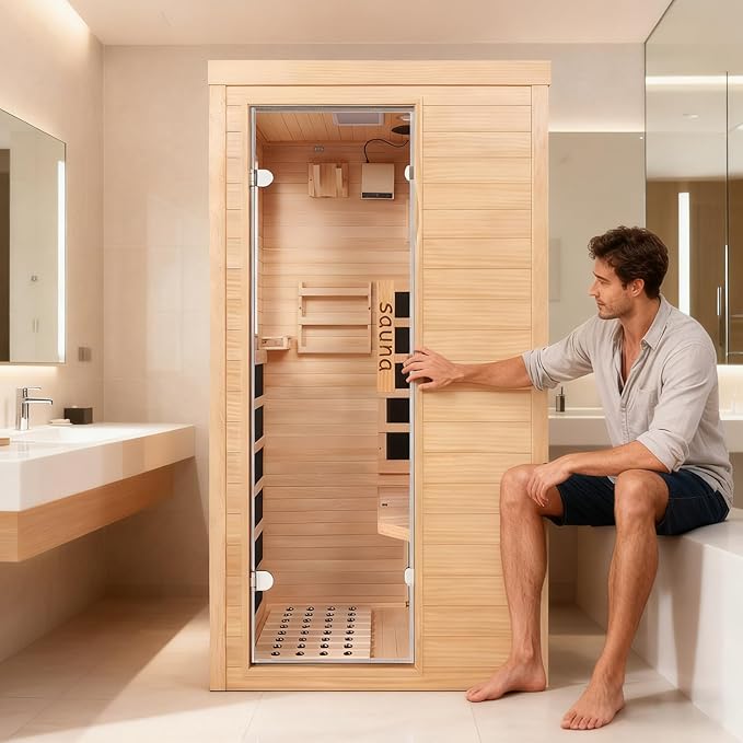 Far Infrared Sauna Room for Home Use - 1350W Natural Hemlock Indoor Personal Wooden Personal Dry Sauna with Rapid Heating, Perfect for Athletes, Busy Professionals & Arthritis Sufferers