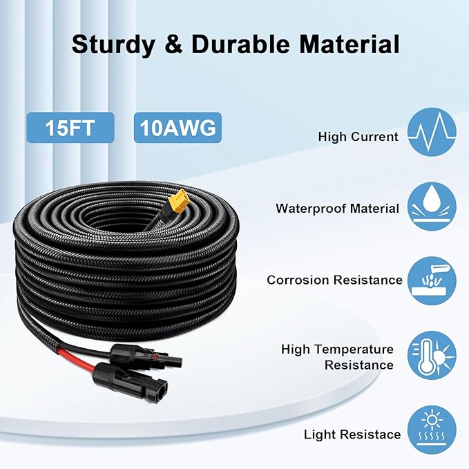 MOOKEERF Solar to XT60 Cable 10AWG 15FT Solar Connector to XT60 Adapter Cable for Solar Panel to Battery RV Portable Power Station Solar Generator - 15 Foot