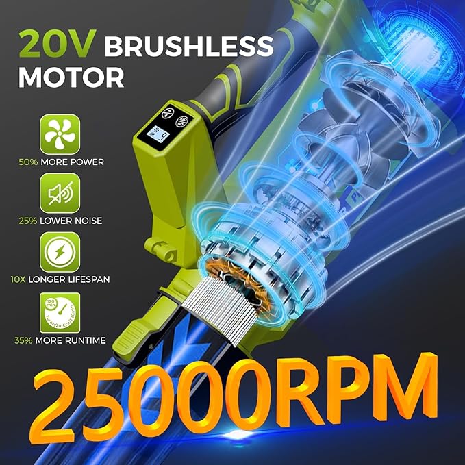 Cordless Leaf Blower with Battery and Charger，540 CFM/170 MPH,Battery Powered with 2 x 6.0Ah Batteries,6-Speed & Turbo Mode,Lightweight for Lawn Care,Patio,Leaves,Dust,and Snow Removal,Green