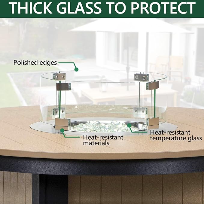 Fire Pit Wind Guard, 17" Glass Wind Guard for Fire Pit Round Table, Made of Clear Tempered Glass, Set with Assembly Instructions
