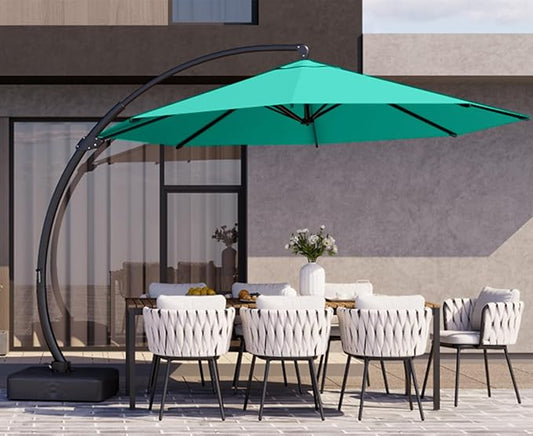 Kingdura 12ft Cantilever Patio Umbrella with Base Included, Large Round Offset Outdoor Pool Umbrella, 360° Rotation & Infinite Tilt, Heavy Duty Aluminum Frame for Deck Backyard, Turquoise blue