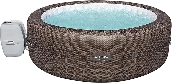 Bestway SaluSpa St Moritz Large Round AirJet 7 Person Inflatable Hot Tub Portable Outdoor Spa with 180 Soothing AirJets and Cover, Brown