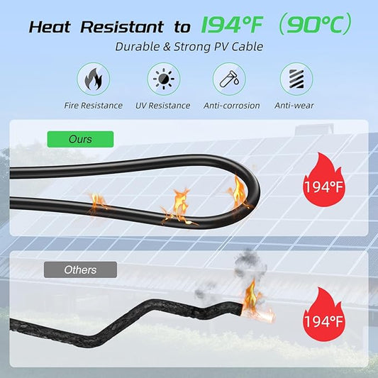 30FT 10AWG Solar Panel Extension Cable, Bateria Power 6mm² Solar Extension Cable Wire with Female & Male Waterproof Connectors for RV, Photovoltaic Systems