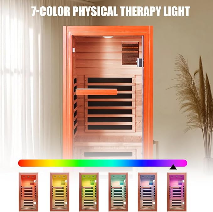 RIGO Home Personal Far-Infrared Sauna Room — 1065W 120V Wooden Dry Sauna Room with Red Light and Bluetooth Music Function, Single-Person Design, Dimensions: 31.5 * 31.5 * 63 inches