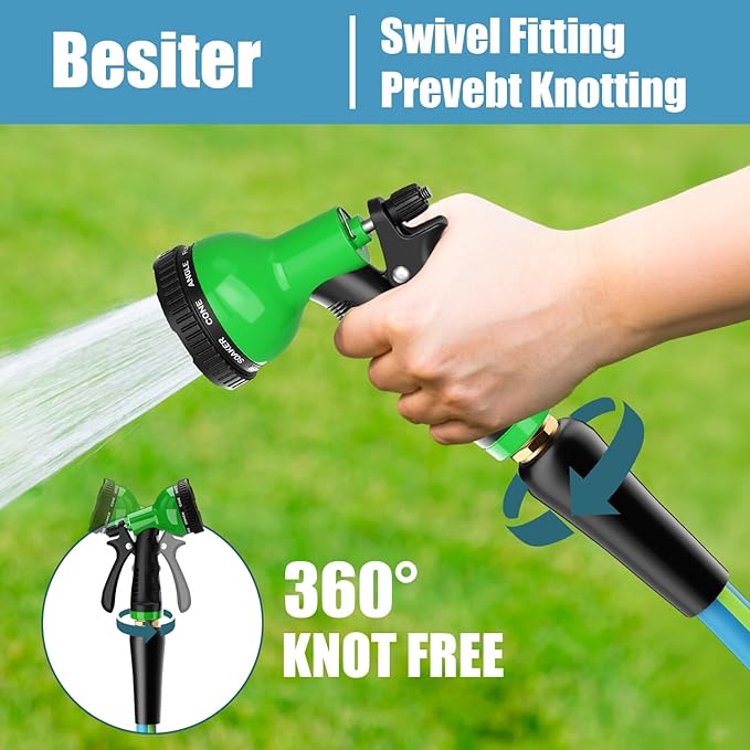 Heavy Duty Garden Hose 5/8" 100FT: Flexible Rubber Water Hose with 10 Function Sprayer - Leakproof Hose Male to Female Fittings - Durable Hose for Yard, Lawn, Car Wash, Outdoor, Green